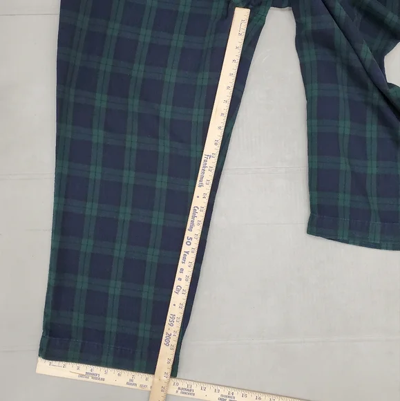 LL Bean flannel pajamas women's XL petite green and blue Scotch plaid pockets - Picture 13 of 16